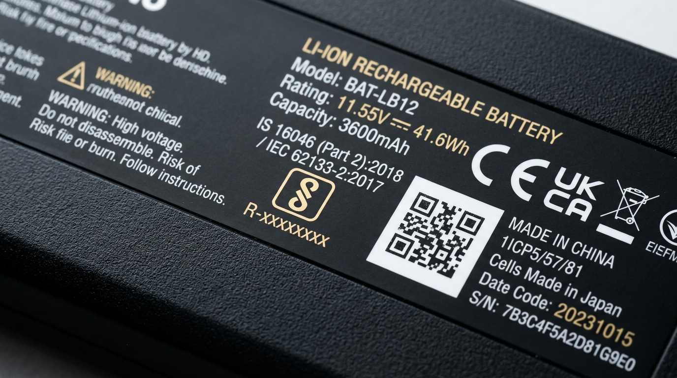 Authentic HP battery regulatory label with BIS certification and SPS spare part numbers