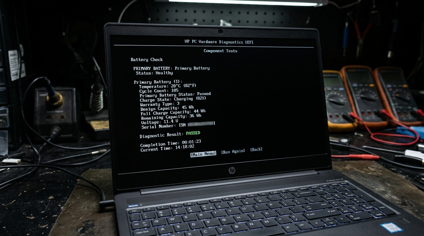 HP PC Hardware Diagnostics UEFI Battery Component Test screen